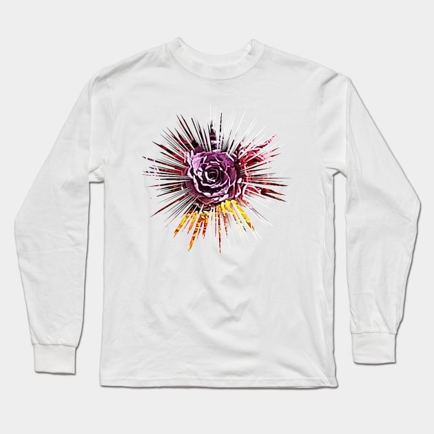 Purple Rose Burst, Large Long Sleeve T-Shirt by Klssaginaw